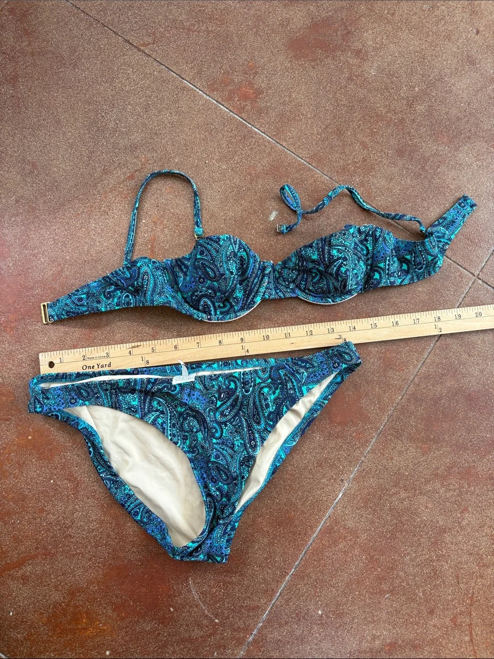 Jcrew Women's Teal Paisley Underwire Bikini Set - Teal